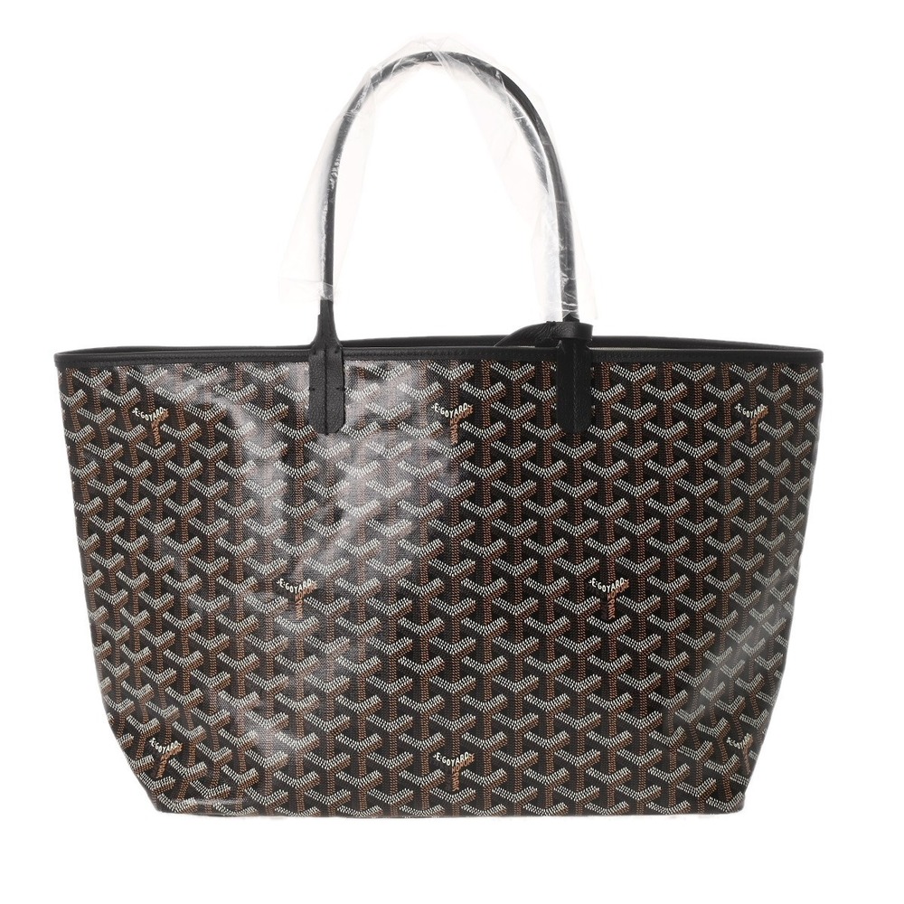 GOYARD Saint Louis Herringbone Black Canvas Cheveroche Calfskin Tote Bag
